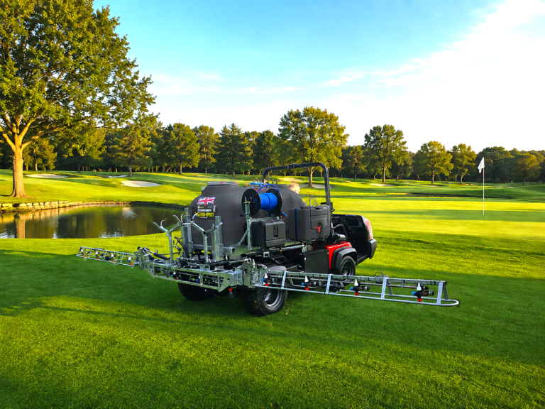 Cleveland GPS Pro Sport demount sprayer with boom spread on a golf course